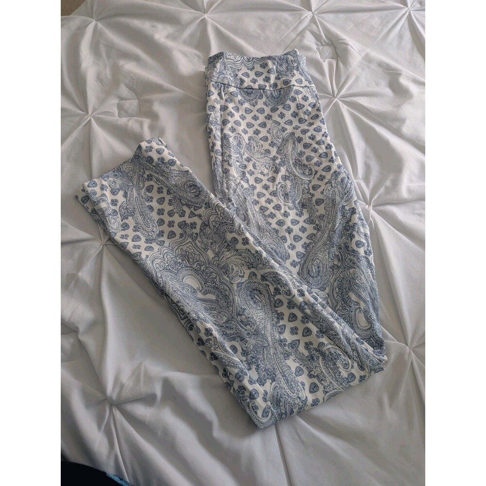 Margaret M Slimming Pants CA22042 Womens M Blue White Paisley Stretch Zip Pocket
